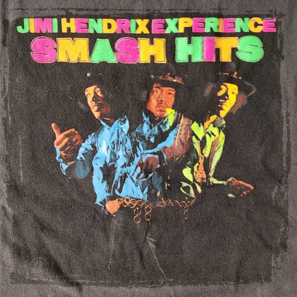 Jimi Hendrix Smash Hits T Shirt Rock N Roll Music Band Tee Black Sz L - Picture 2 of 6